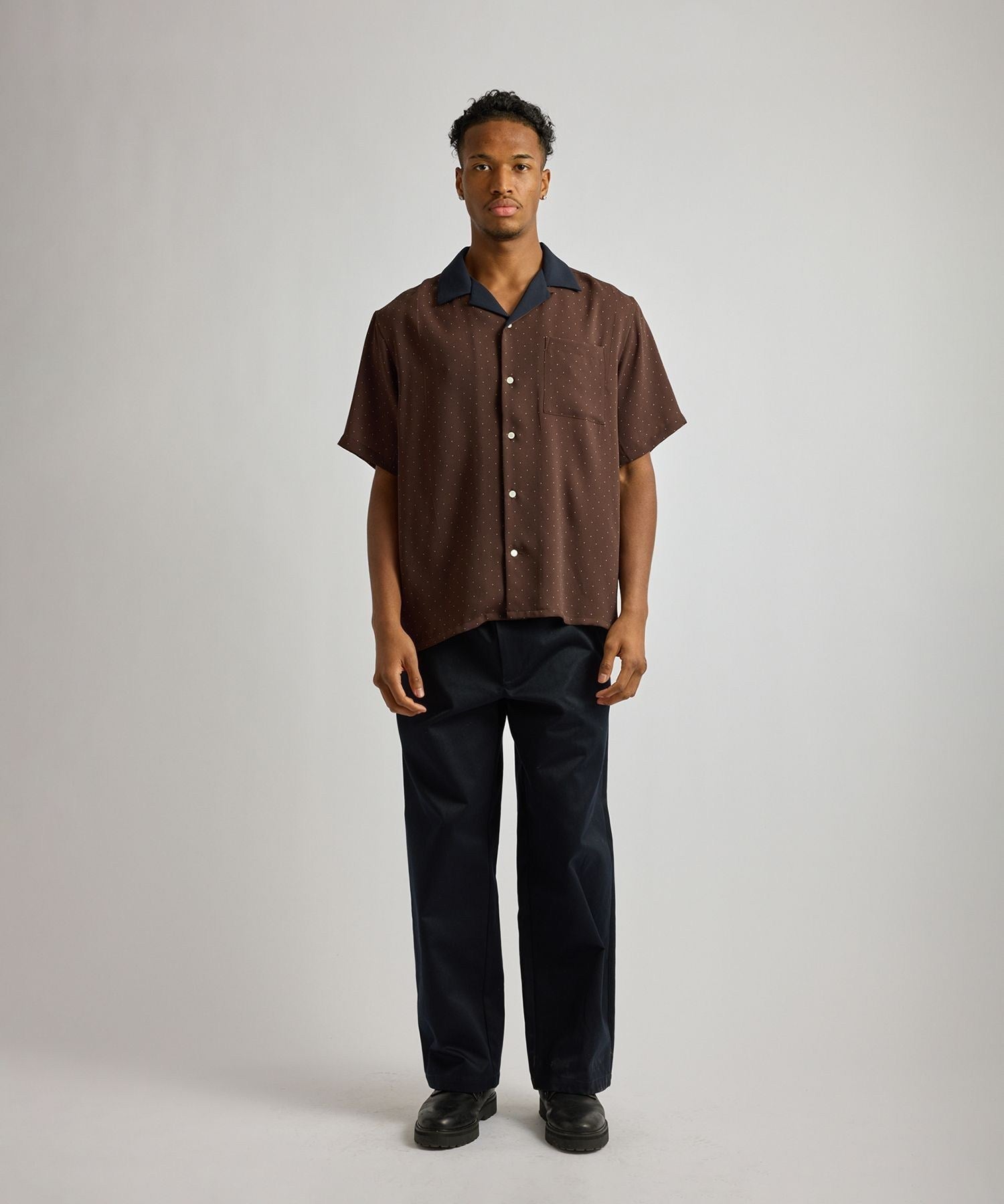 Hester Dot Print Open Collar SS Shirt