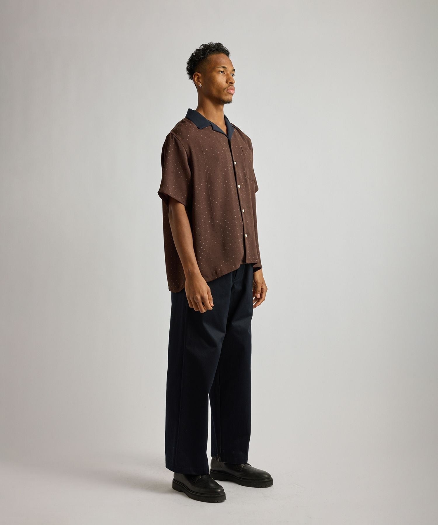 Hester Dot Print Open Collar SS Shirt