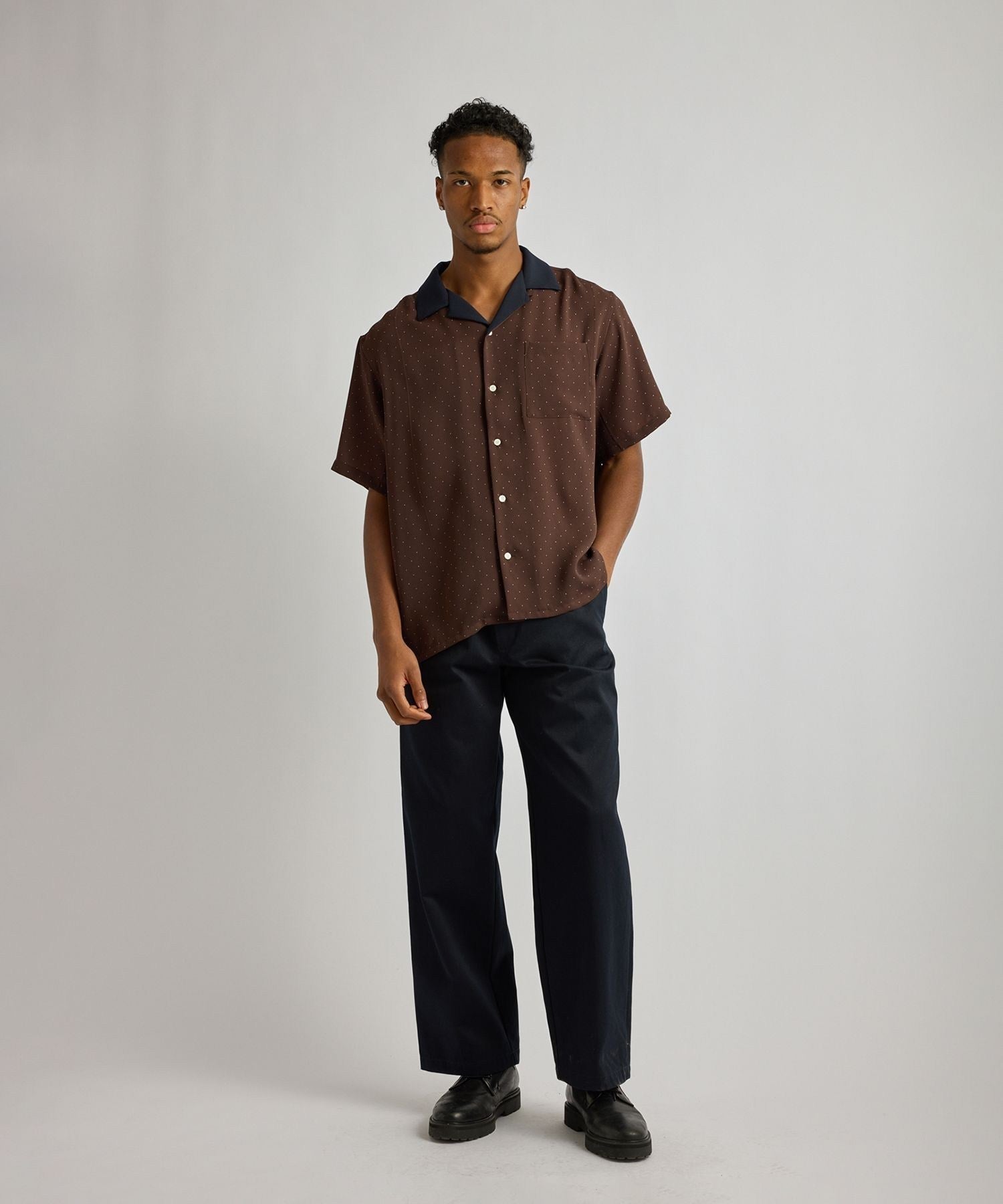 Hester Dot Print Open Collar SS Shirt