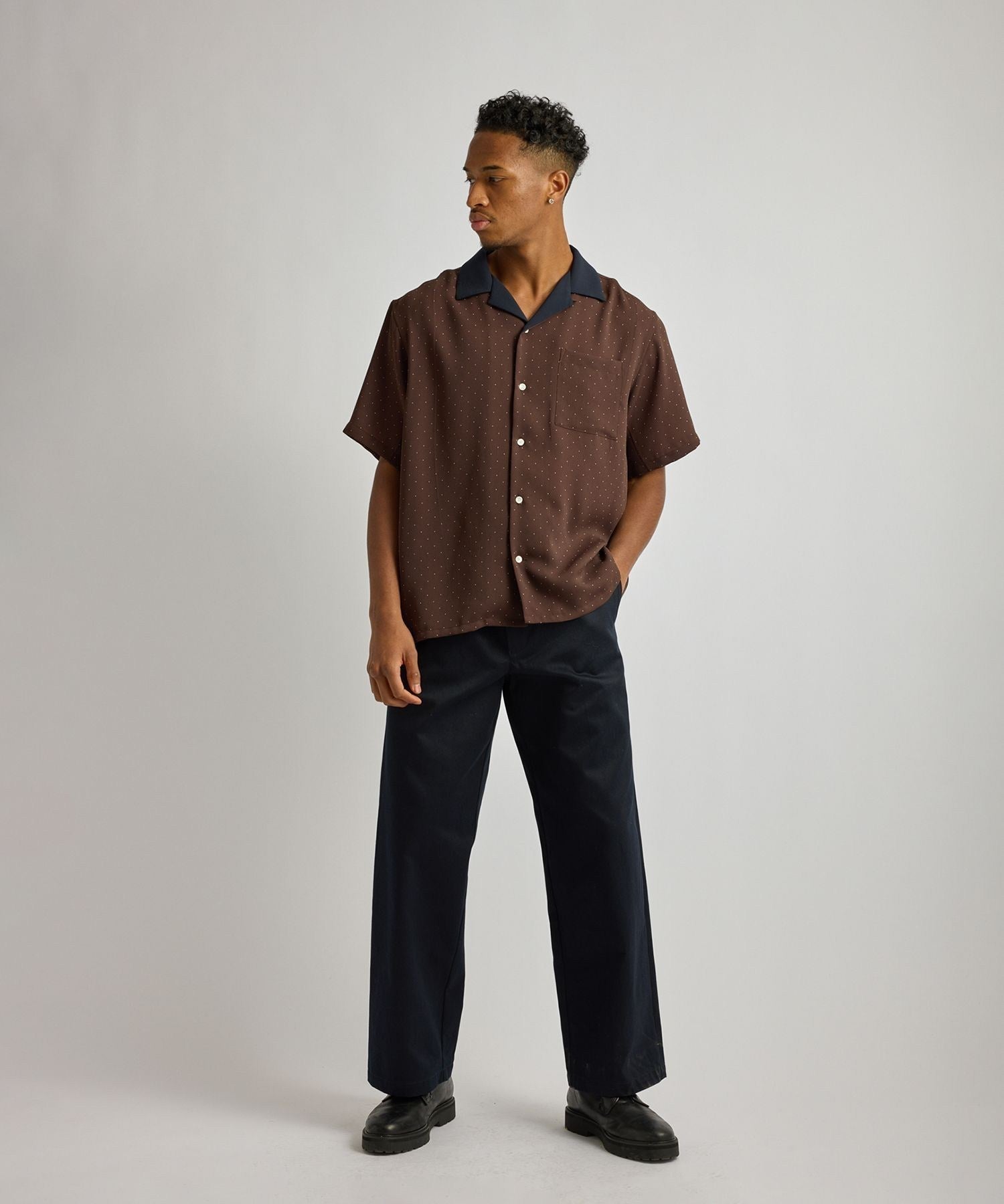 Hester Dot Print Open Collar SS Shirt
