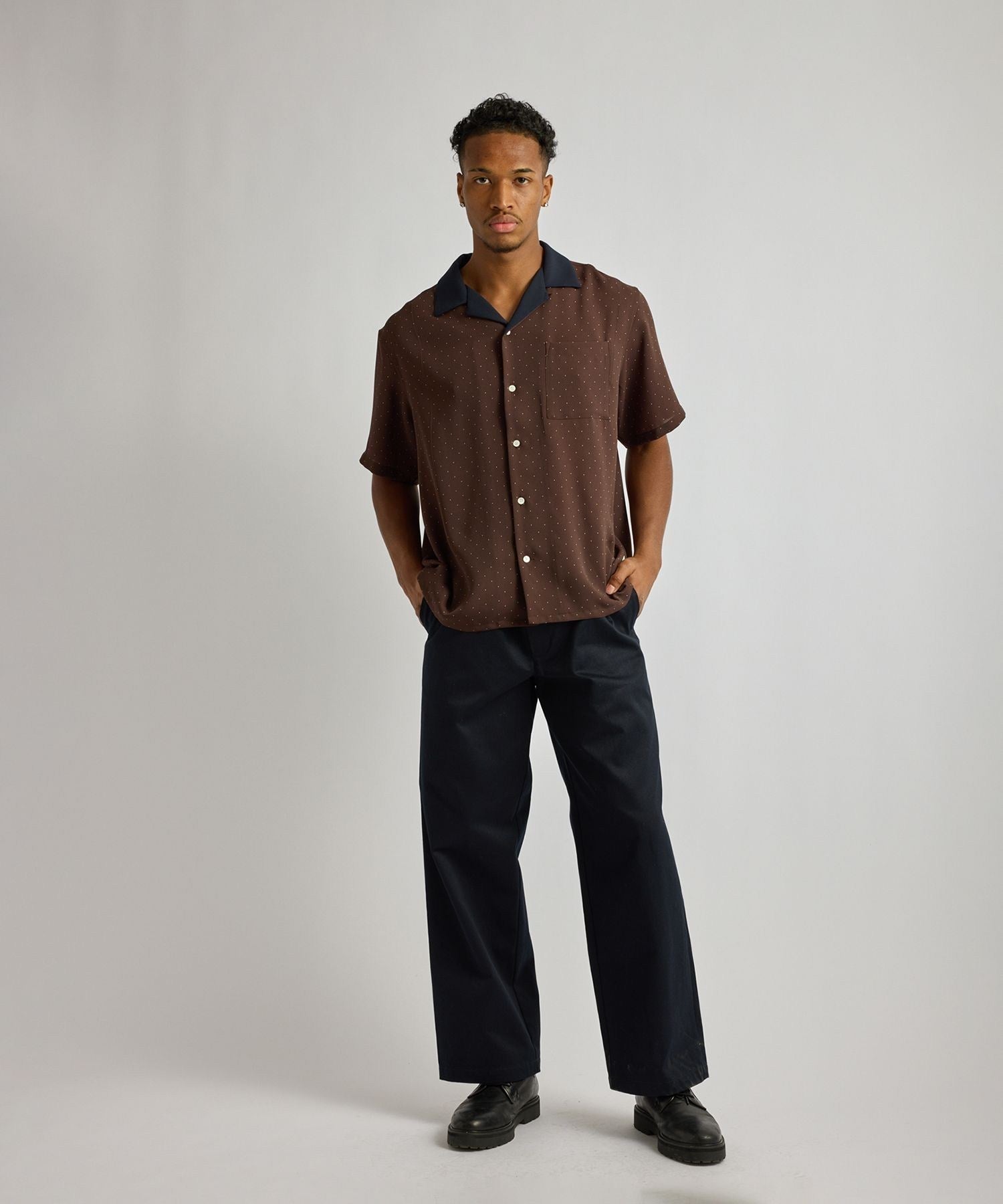 Hester Dot Print Open Collar SS Shirt