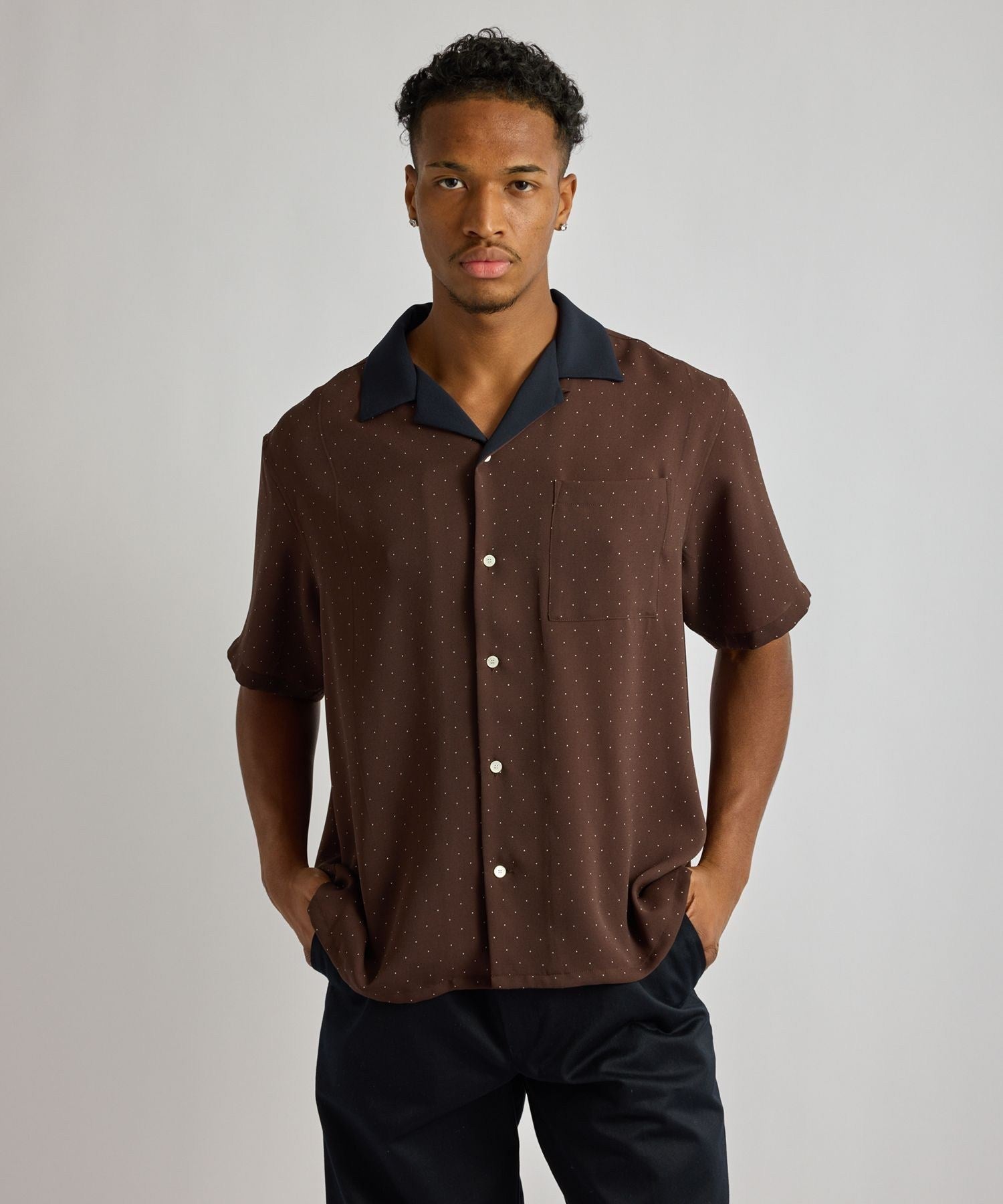 Hester Dot Print Open Collar SS Shirt