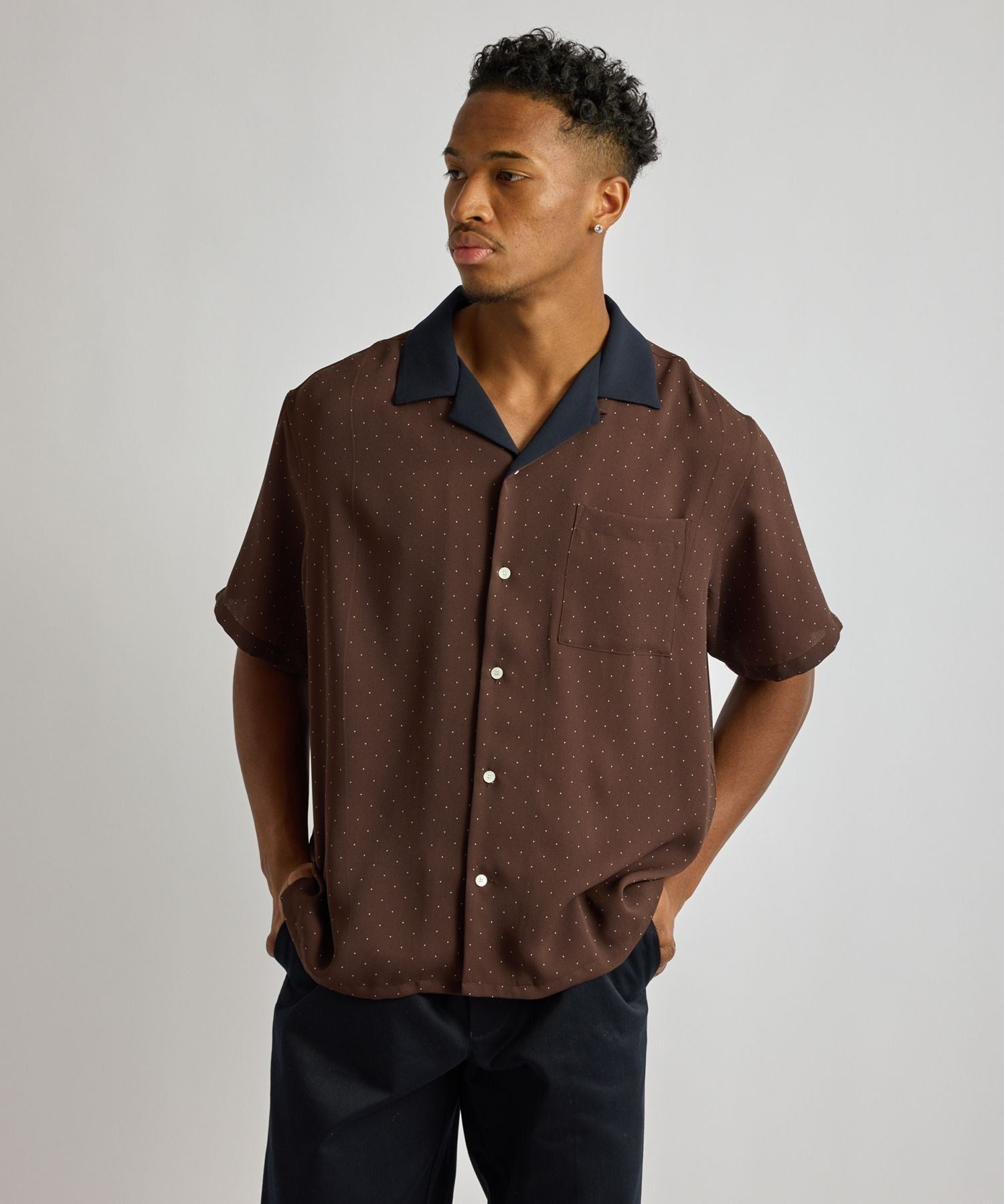 Hester Dot Print Open Collar SS Shirt