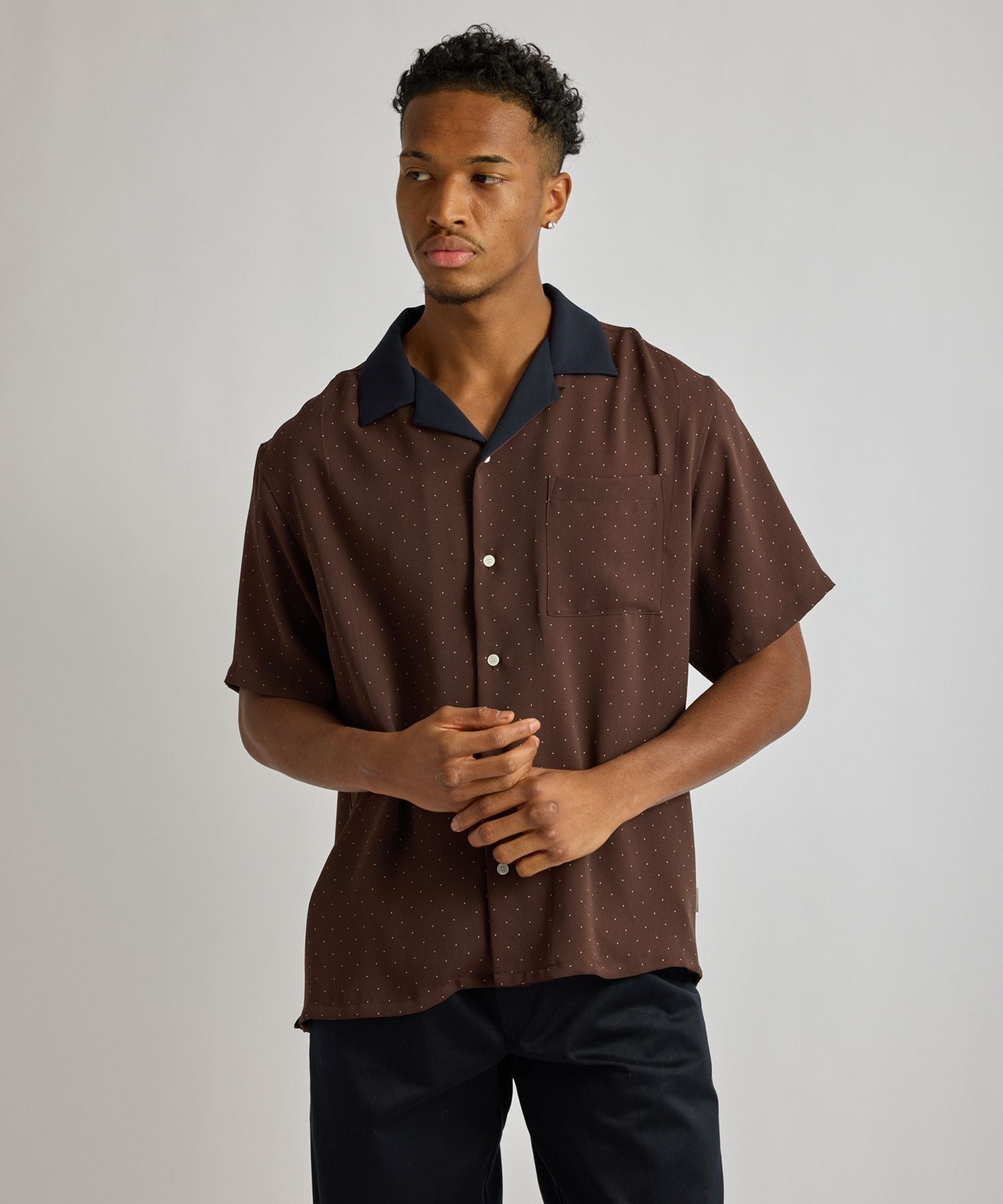 Hester Dot Print Open Collar SS Shirt