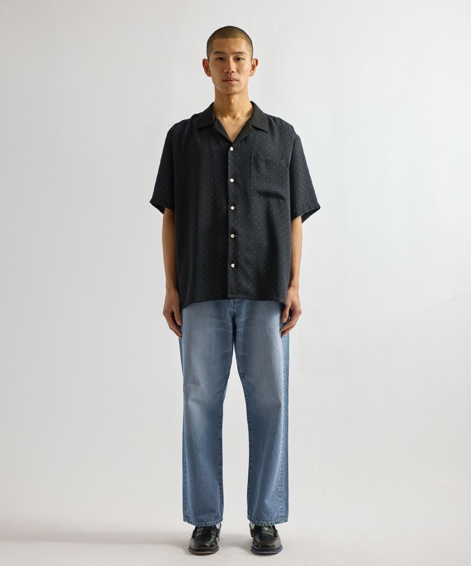 Hester Dot Print Open Collar SS Shirt