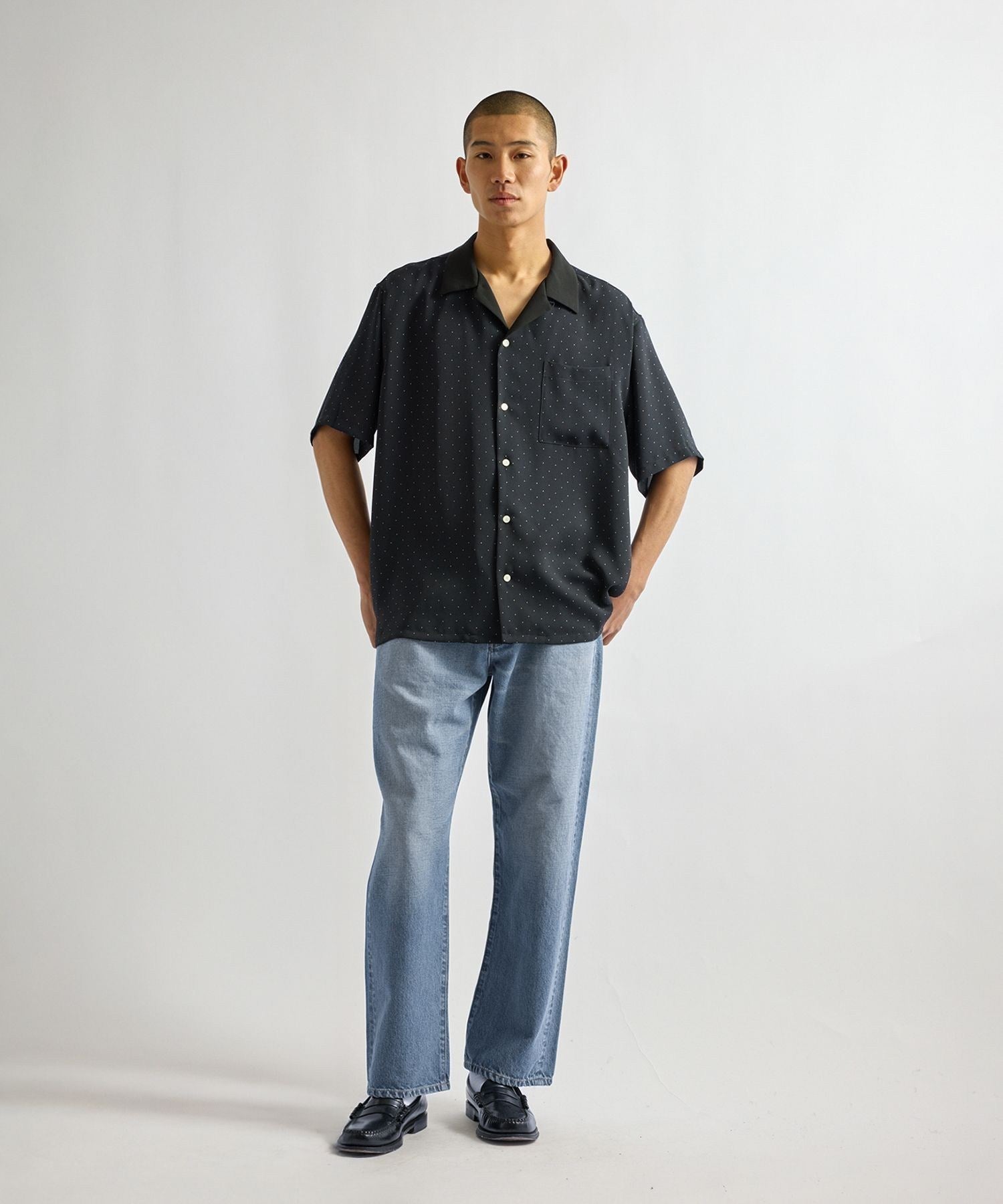 Hester Dot Print Open Collar SS Shirt