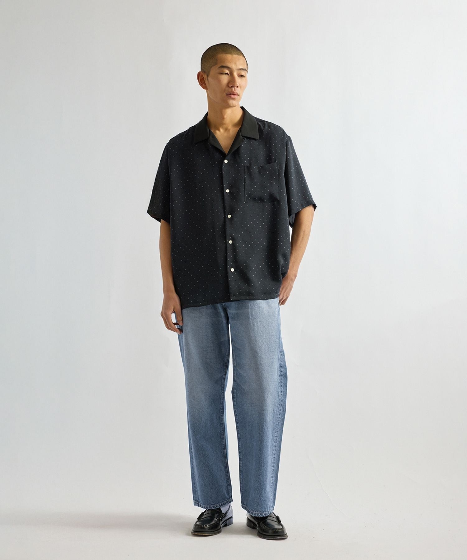 Hester Dot Print Open Collar SS Shirt