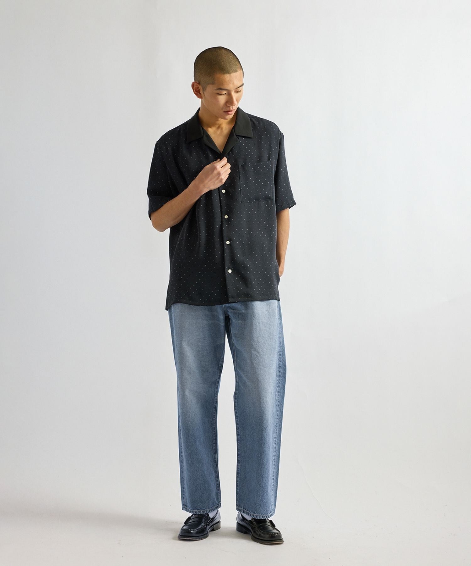 Hester Dot Print Open Collar SS Shirt