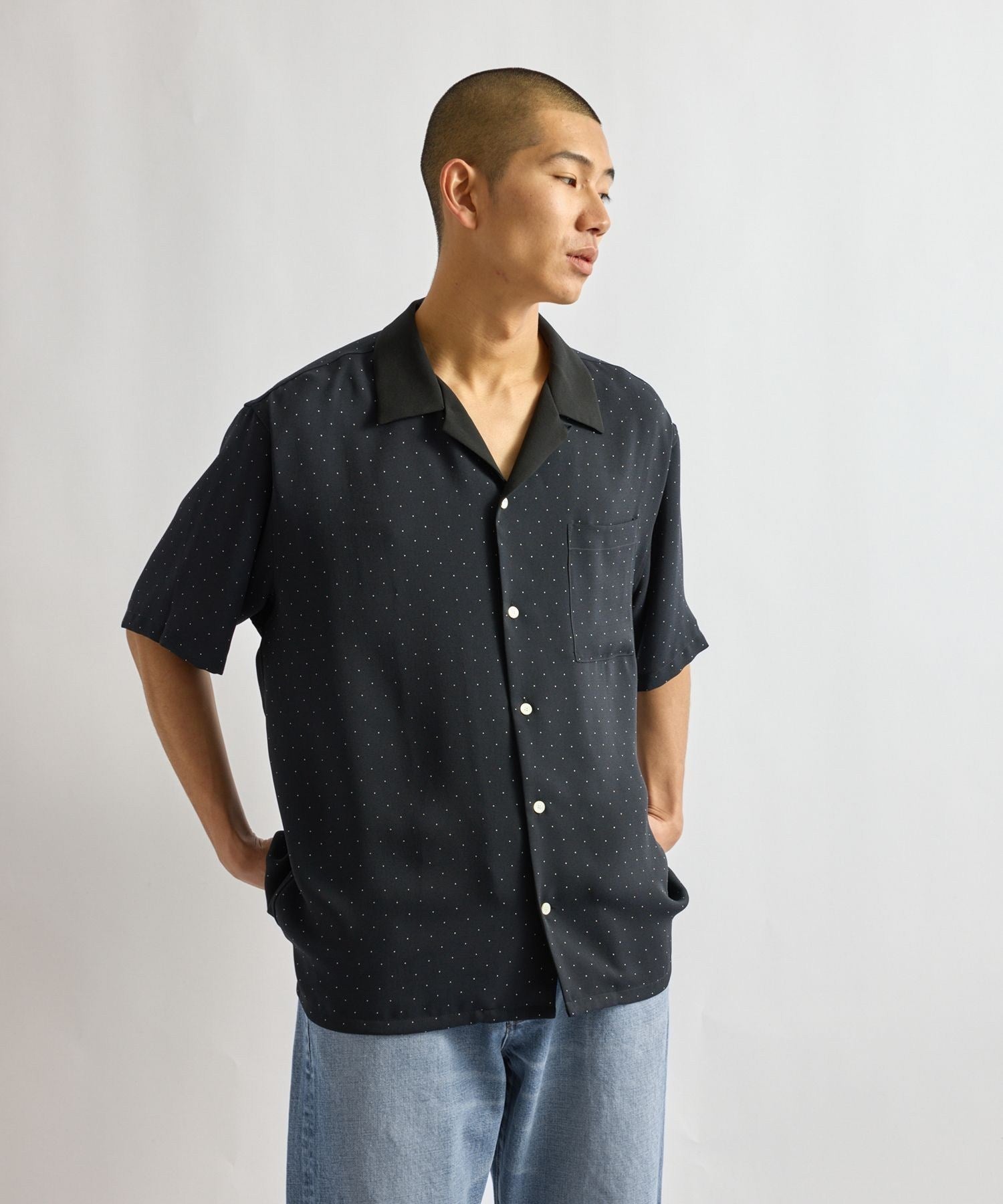 Hester Dot Print Open Collar SS Shirt
