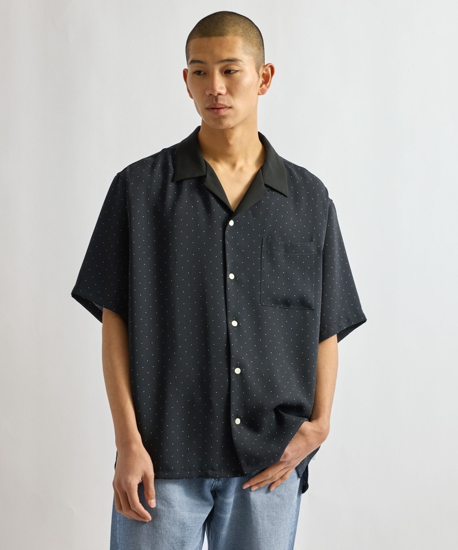 Hester Dot Print Open Collar SS Shirt