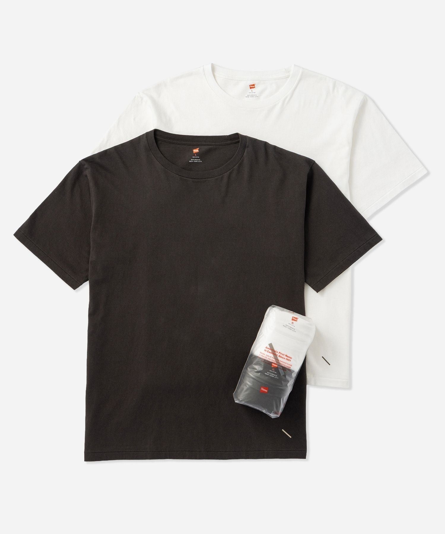 SATURDAYS NEW YORK CITY 半袖モックネック　ブラック　M Hanes x Saturdays NYC Washed Cotton Short Sleeve T-Shirts 2P